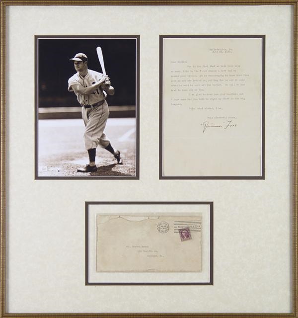 Baseball Autographs - 1933 Jimmie Foxx Signed Letter Display (24.5x26")