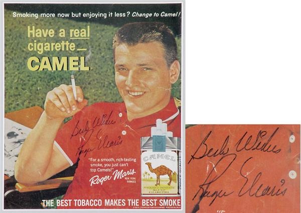 Roger Maris Signed Camel Cigarettes Advertisement