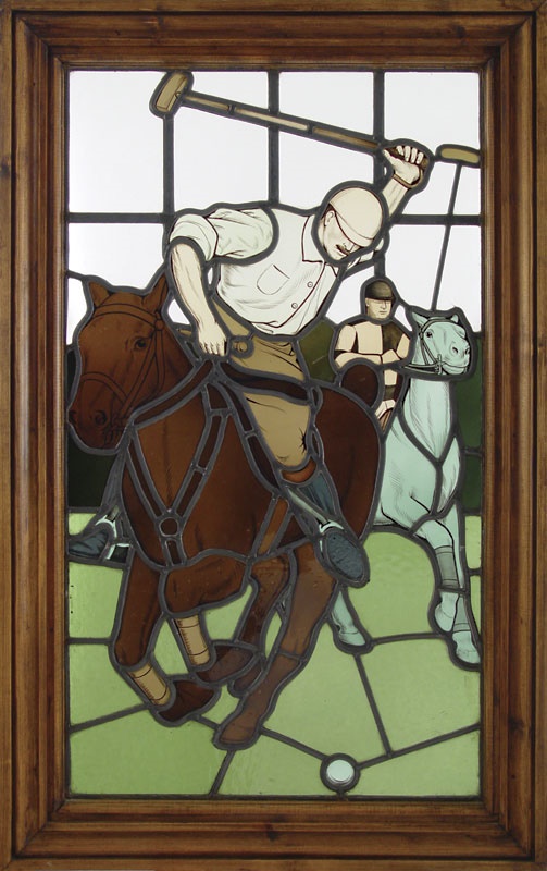 Polo Match Stained Glass Window, Circa 1910