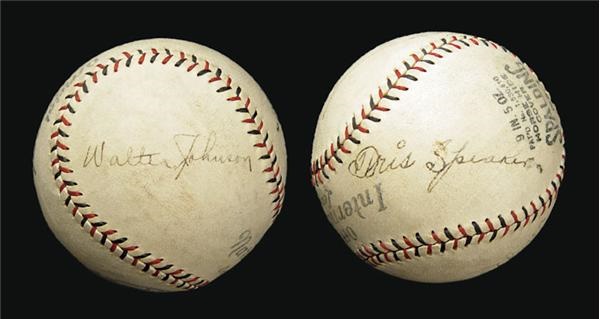 Autographed Baseballs - 1920's Tris Speaker and Walter Johnson Signed Baseball