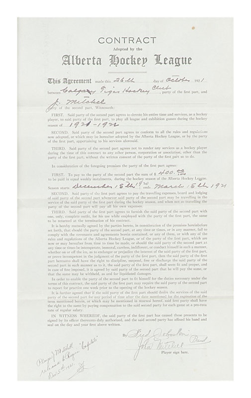 1921Calgary Tigers Contract