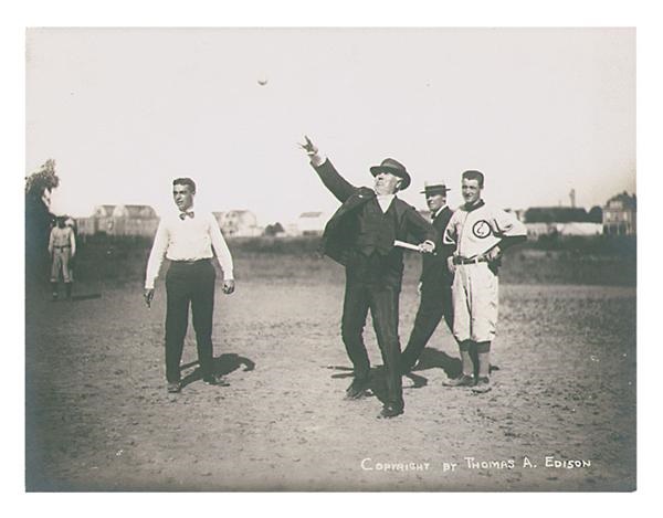- Circa 1915 Thomas Edison Throwing Baseball Photograph (8.5x6.5")