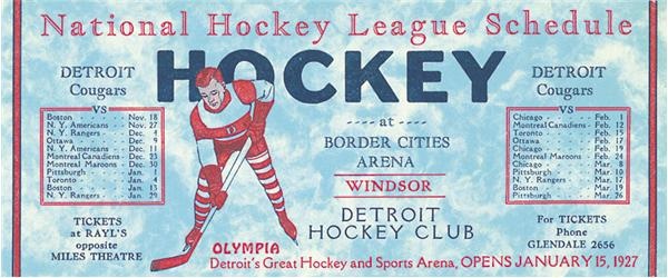 Hockey Memorabilia - 1926-27 Detroit Cougars 1st Year NHL Schedule (4x9.5")