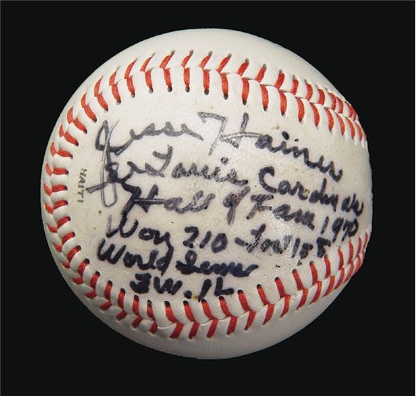 Jesse Haines Autographed & Inscribed Baseball