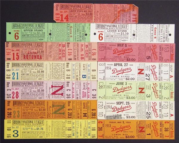 Brian Strum Collection - Run of 1946-57 Brooklyn Dodgers Full Tickets Plus 2 Proofs (13)