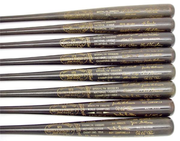 Brian Strum Collection - 1940, '41, '47, '49, '52, '53, '55 & '56 Brooklyn Dodgers Black Bats