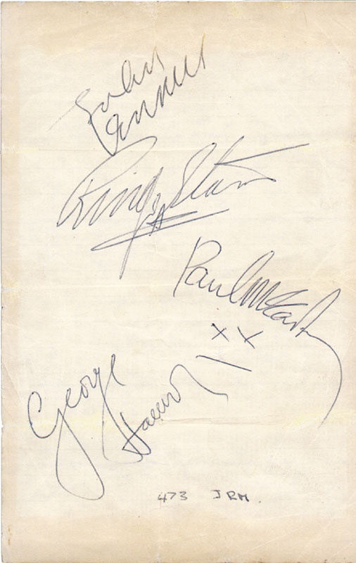 All Four Large Beatles Autographs