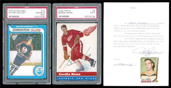 Hockey Cards - Derek Sanderson’s 1970 Coleco Contract, ‘79/80 OPC Gretzky, & ‘54/55 Topps Howe
