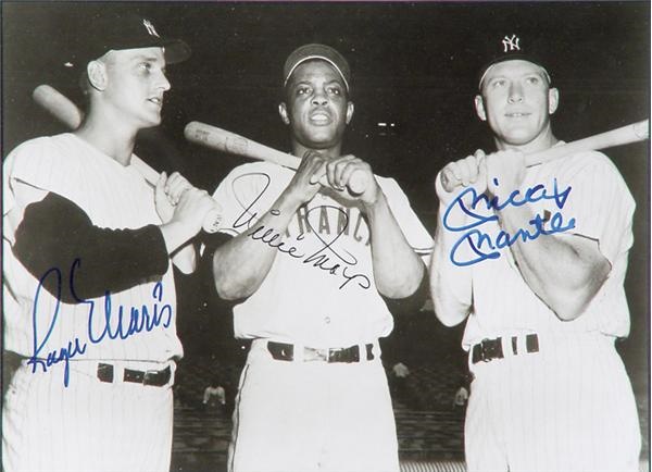 Baseball Autographs - Mickey Mantle, Willie Mays & Roger Maris Signed Photograph (8x10")