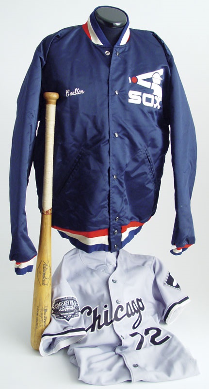 Baseball Equipment - Carlton Fisk Game Used Bat, Jacket, and Jersey