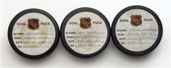 Hockey Memorabilia - Early 70’s “The French Connection” NHL Real Goal Pucks (3)