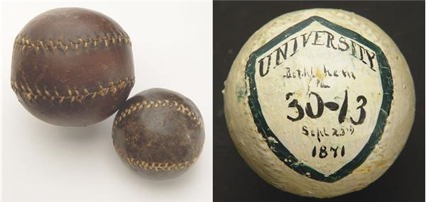 19th Century Baseball - Mid 19th Century Baseballs (2) & 1871 Trophy Ball