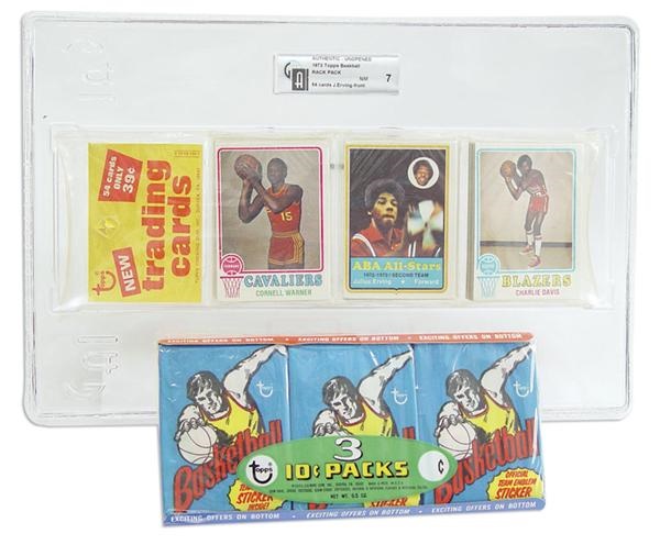 Unopened Cards - 1973/74 Topps Rack Pack w/ Dr. J and Wax Tray Pack