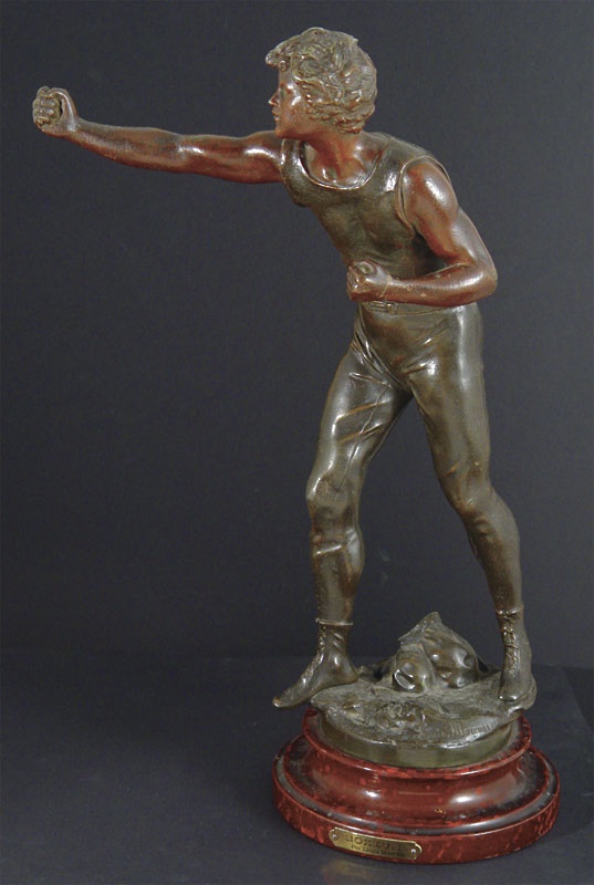 Muhammad Ali & Boxing - 1920's Bare Fisted Boxing Bronze Statue by Moreau (19" tall)