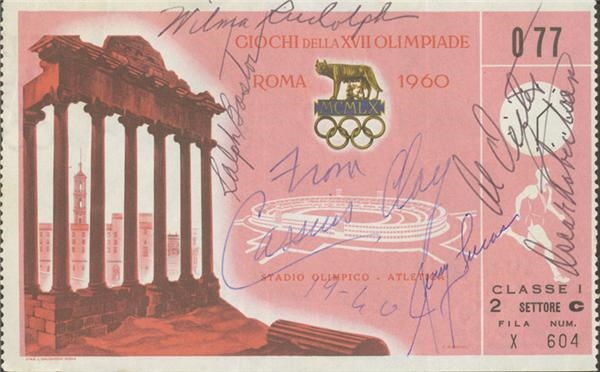 Cassius Clay & Olympians Signed 1960 Olympic Ticket