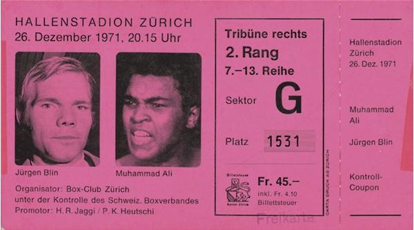 Muhammad Ali - December 26, 1971 Muhammad Ali vs. Jurgen Blin Full Ticket (5.75x3.25")