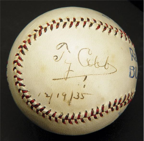1935 Ty Cobb Single Signed Baseball