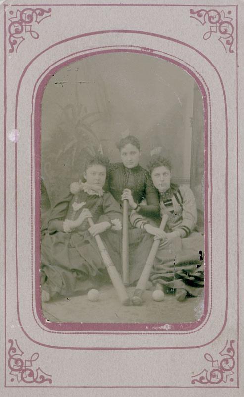19th Century Baseball - Victorian Girls Baseball Independence Day Tintype