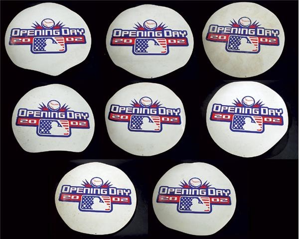 Baseball Equipment - Collection of (8) 2002 Opening Day Game Used On-Deck Circles