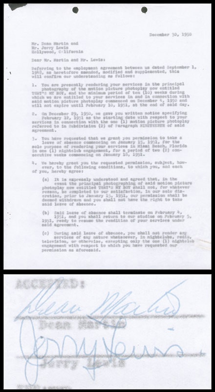 - Martin & Lewis 1950 Signed Contract