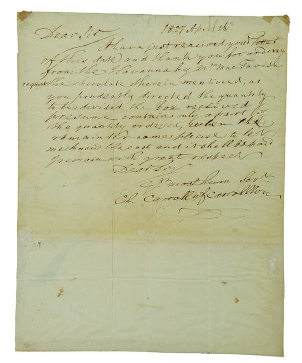 Americana Autographs - 1827 Charles Carroll ALS Written as Sole Surviving Signer of the Declaration of Independence