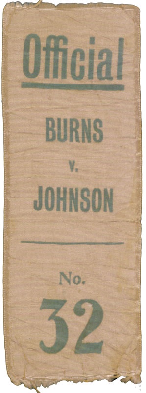 - 1908 Jack Johnson v. Tommy Burns Official’s Ribbon