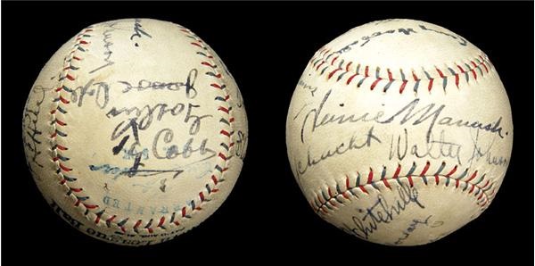 Baseball Autographs - 1925 A.L. Champion Washington Senators Baseball w/Ty Cobb