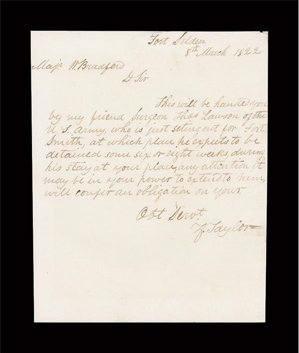 Americana Autographs - 1822 Zachary Taylor ALS