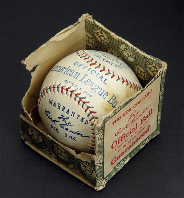 Baseball Equipment - Ban Johnson 1909 Patent Baseball in Original Box