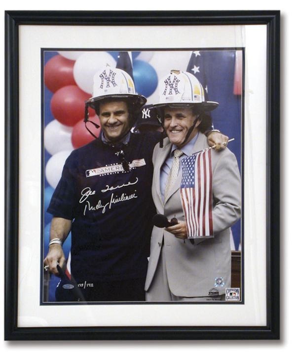 NY Yankees, Giants & Mets - Joe Torre & Rudolph Giuliani Signed Twin Towers Fund Photograph (16x20”)