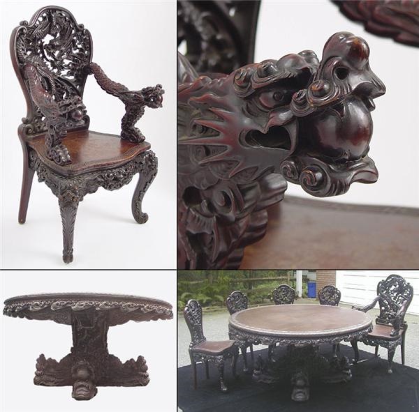 Art - Magnificent 19th Century Oriental Dragon Table & Chairs