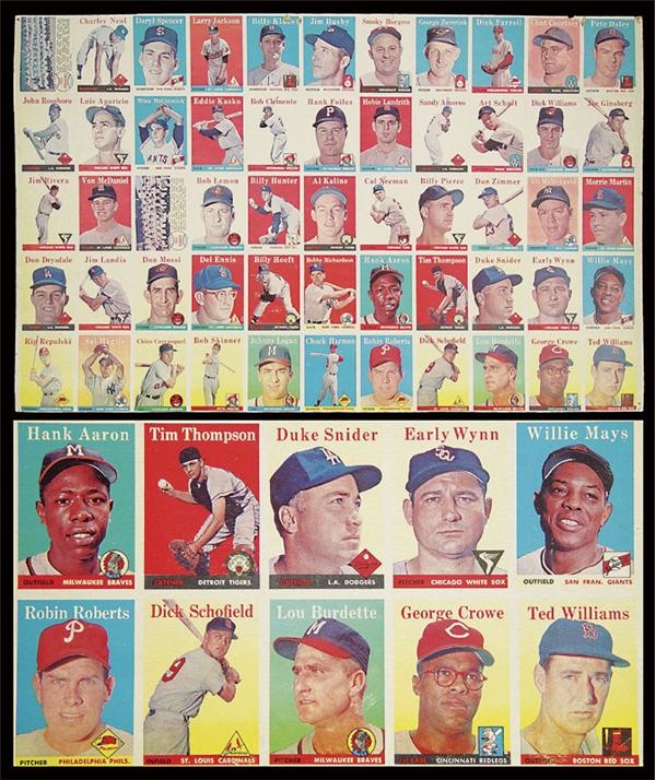 Baseball Uncut Sheets - 1958 Topps Baseball Uncut Sheet with Ted Williams