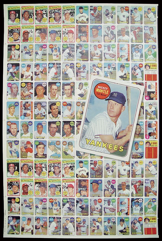Baseball Uncut Sheets - 1969 Topps Baseball Full Uncut Sheet with Mantle
