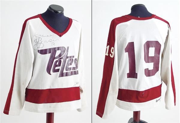 Hockey Sweaters - 1981-82 Steve Yzerman Autographed Game Worn Peterbrough Petes Jersey