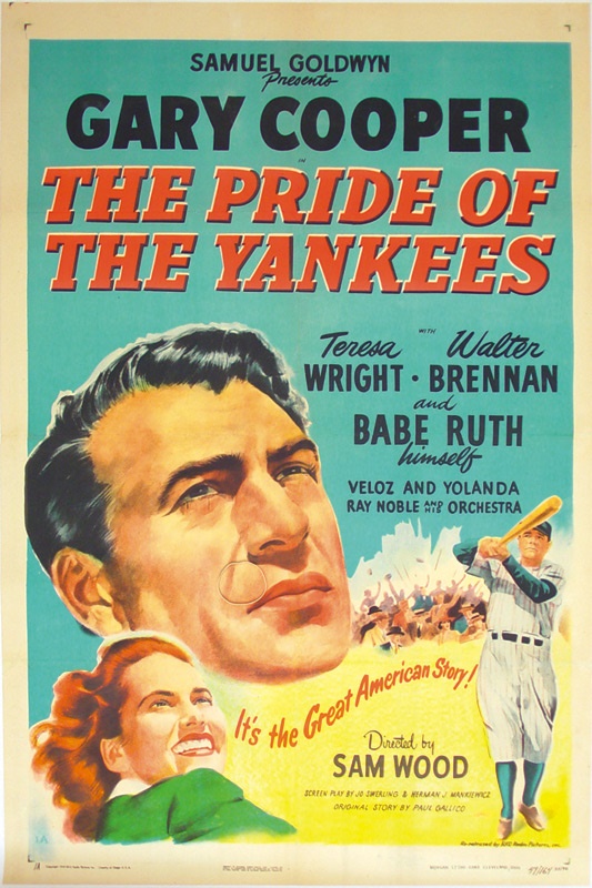 NY Yankees, Giants & Mets - <i>Pride of the Yankees</i> One-Sheet Movie Poster (27x41”)