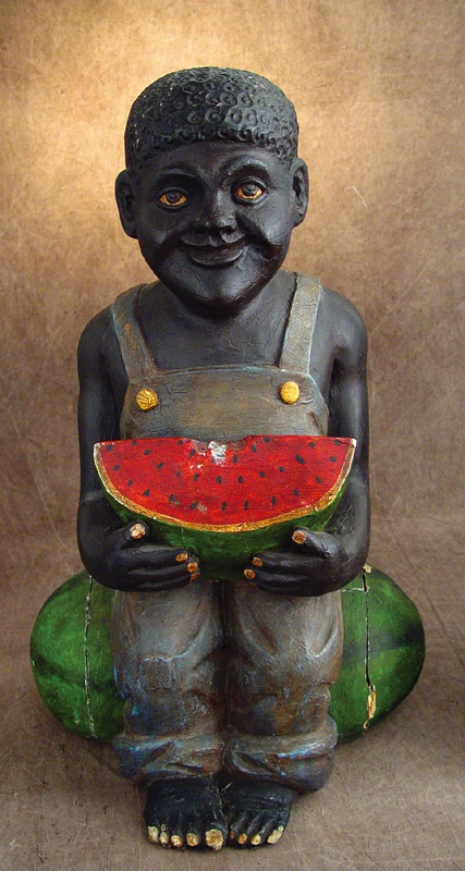 Rock And Pop Culture - Handcarved Wooden Black Boy On Watermelon (35" tall)