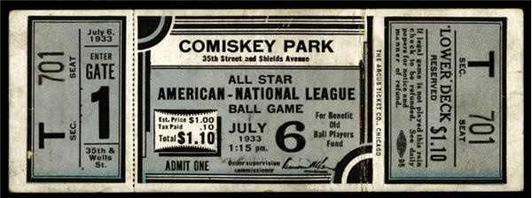 Tickets, Publications & Pins - 1933 All-Star Game Full Ticket (2.25”x6”)