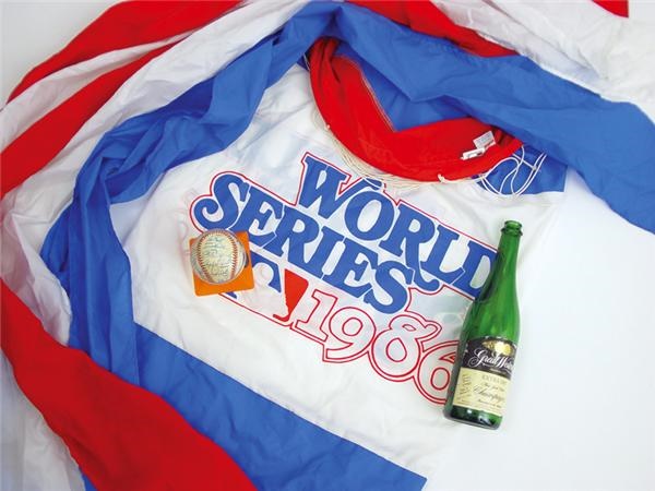 New York Mets - 1986 New York Mets World Series Signed Baseball, Champagne Bottle and Wind Sock