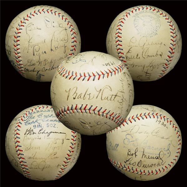 NY Yankees, Giants & Mets - 1930 New York Yankees Team Signed Baseball w/ (2) Gehrig's