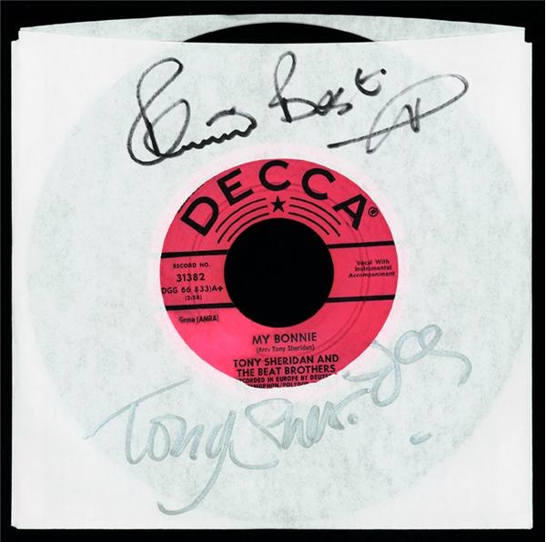 Beatles Autographs - First Beatles US Record “My Bonnie” Signed by Tony Sheridan & Pete Best