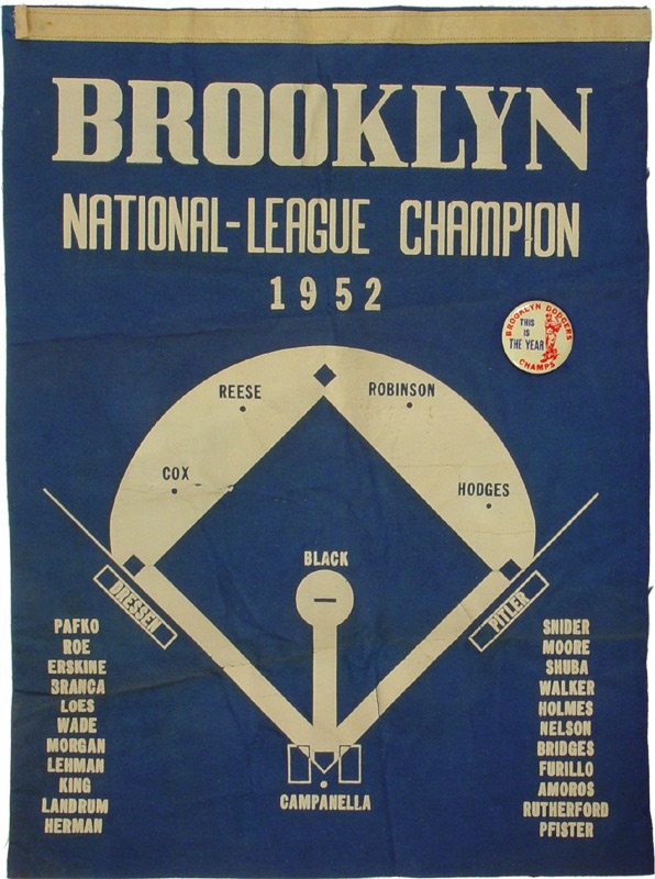 (2) 1952-53 Brooklyn Dodgers NL Pennants with Pin