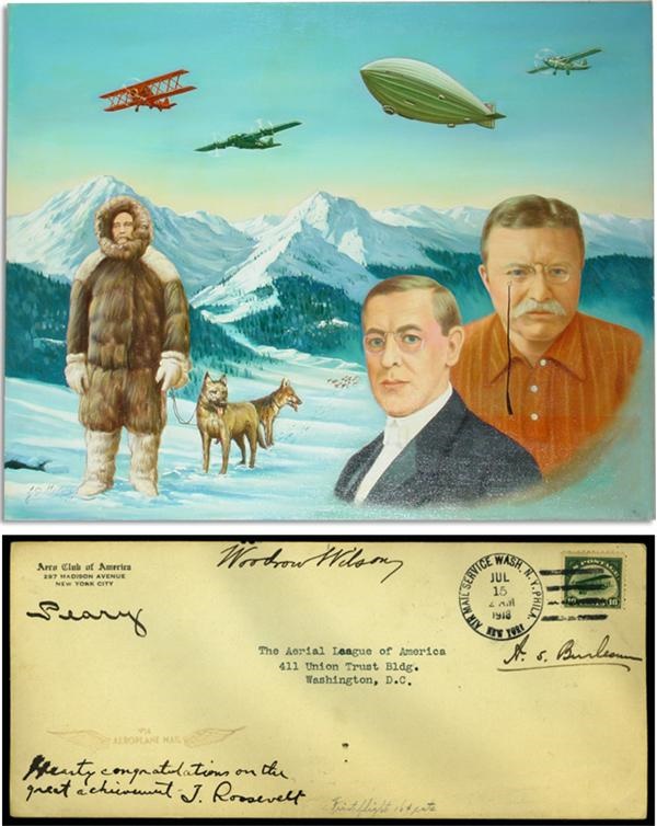 Political - First Day Cover Signed by Peary, Roosevelt and Wilson & Painting