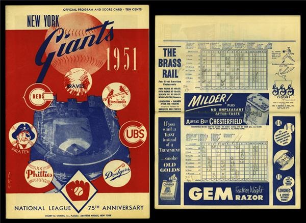 Tickets, Publications & Pins - Bobby Thomson "Shot Heard 'Round The World" October 3, 1951 Game Program