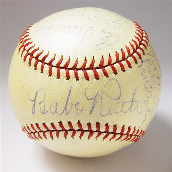 - 1938 Brooklyn Dodgers Team Signed Baseball with Babe Ruth