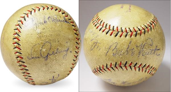 NY Yankees, Giants & Mets - Babe Ruth & Lou Gehrig Signed Baseball