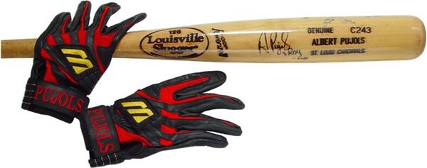 - 2002 Albert Pujols Game Used Bat & Batting Gloves (33.75")