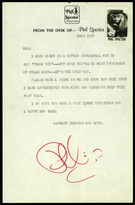 - 1970 Phil Spector Letter with "Let It Be" Content