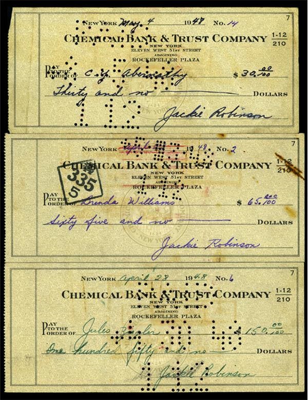 - 1948 Jackie Robinson Signed Checks (3)