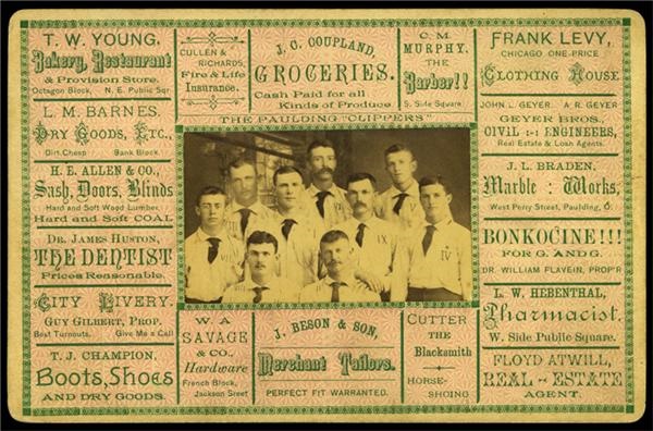 19th Century Baseball - Late 19th Century Paulding Clippers Ad Card (4.25”x6.5”)