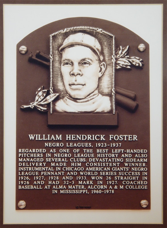 Baseball Memorabilia - Willie Foster Hall of Fame Plaque
